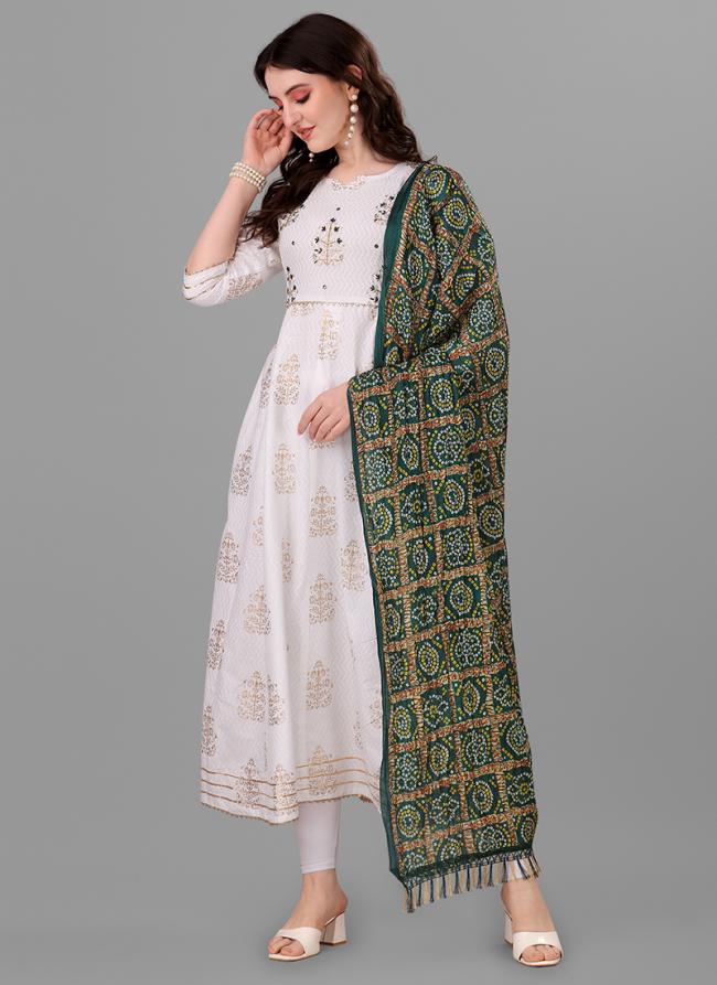 Green Rayon Festival Wear Hand Work Gown With Dupatta