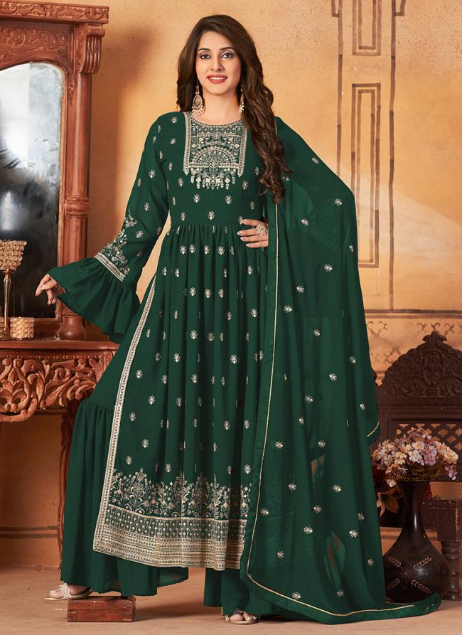 Green Faux Georgette Eid Wear Embroidery Work Salwar Suit