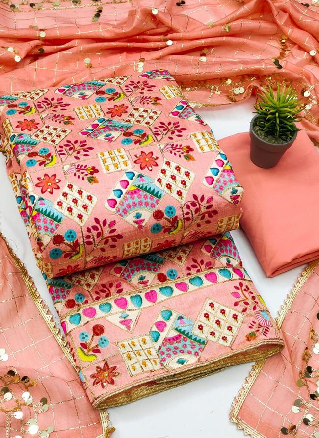 Pink Bhagalpuri Silk Traditional Wear Printed Dress Material