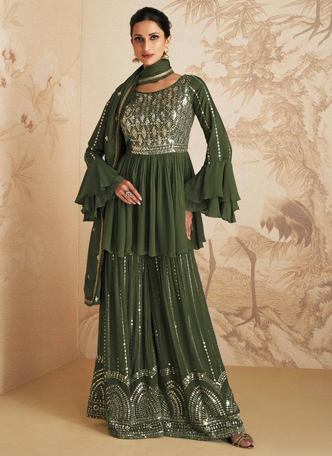 Mahendi Chinnon Eid Wear Sequins Work Sharara Suit