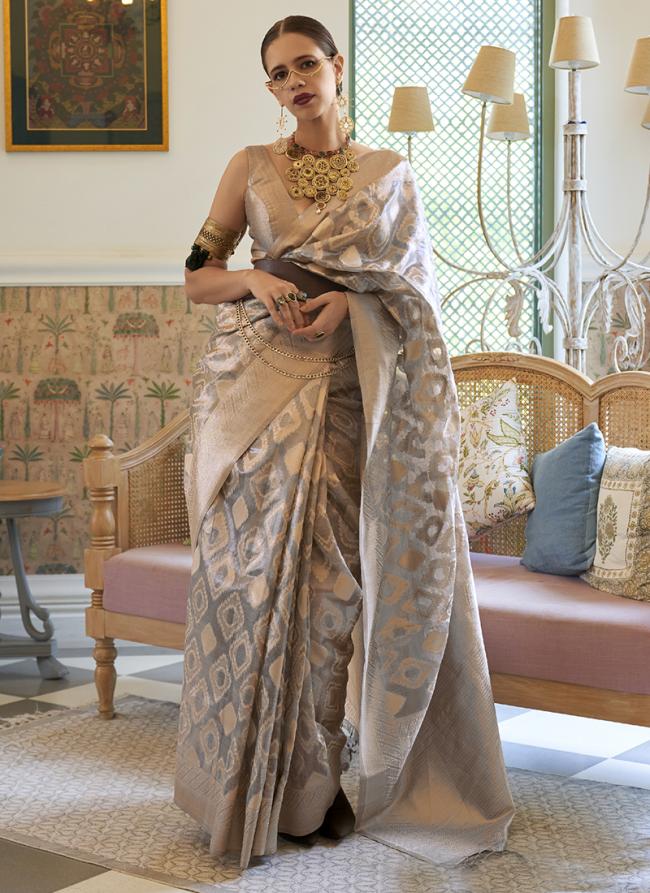 Grey Tissue Festival Wear Weaving Saree