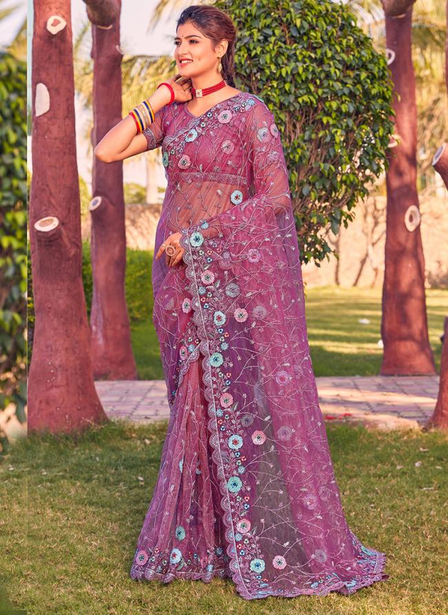 Gajri Net Wedding Wear Cording Work Saree