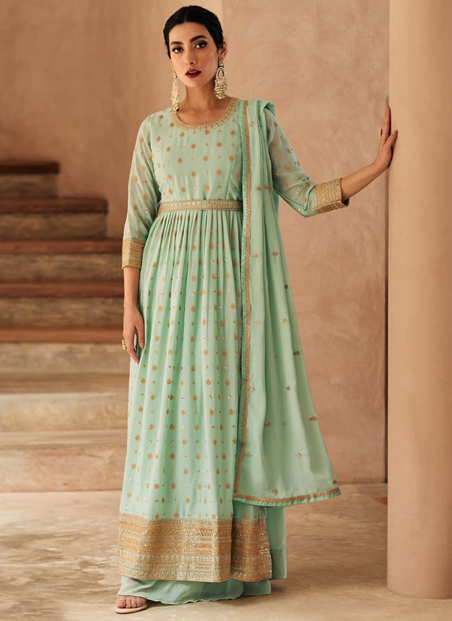Pista green Georgette Festival Wear Embroidery Work Salwar Suit