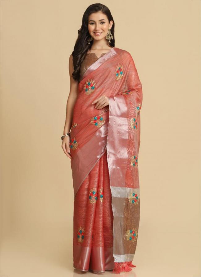 Gajri Cotton Shimmer Party Wear Embroidery Work Saree