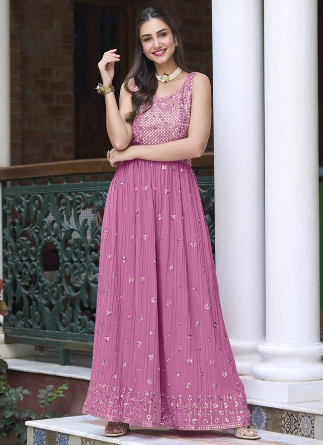 Pink Georgette Party Wear Embroidery Work Jumpsuit