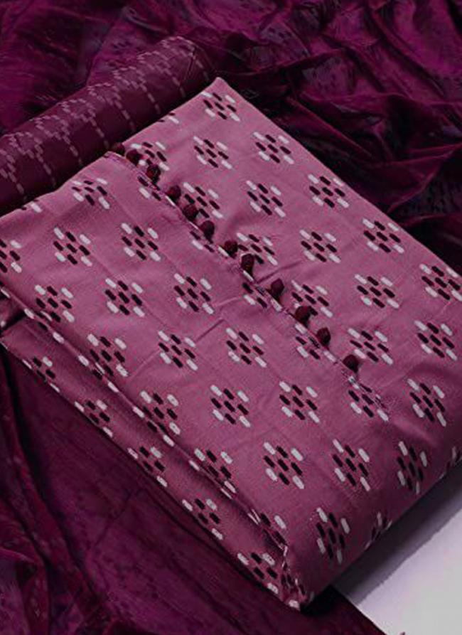 Purple Slub Cotton Daily wear Printed Dress Material