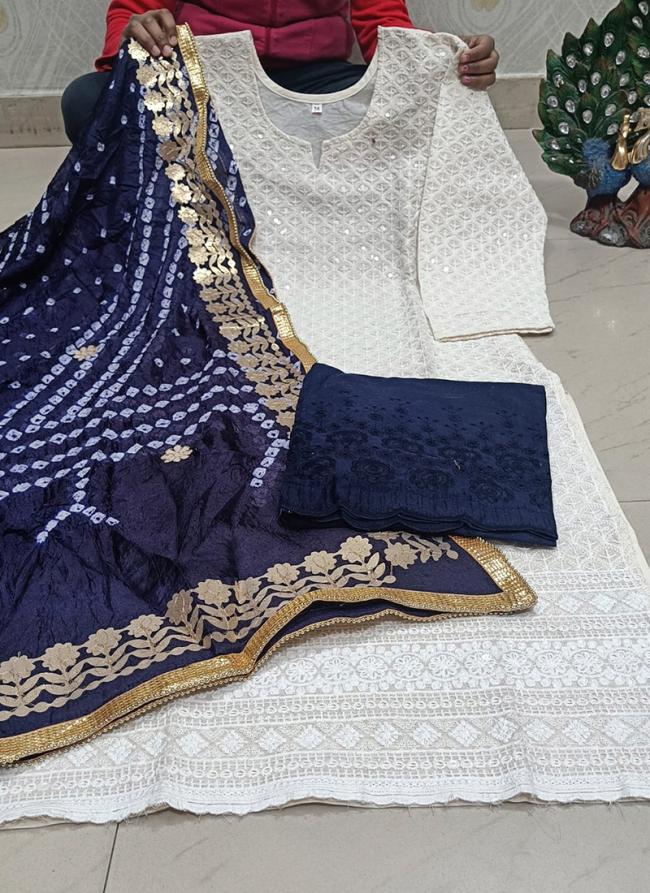 Navy Blue Cotton Festival Wear Lucknowi Work Readymade Salwar Suit