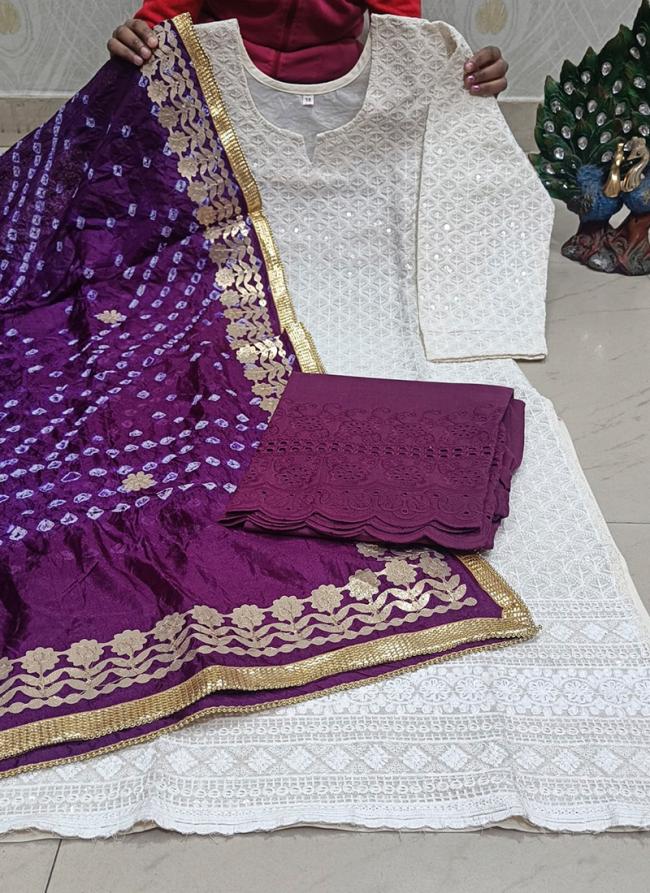 Purple Cotton Festival Wear Lucknowi Work Readymade Salwar Suit