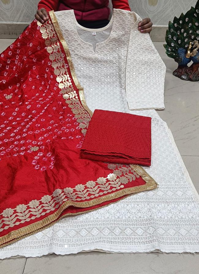 Red Cotton Festival Wear Lucknowi Work Readymade Salwar Suit