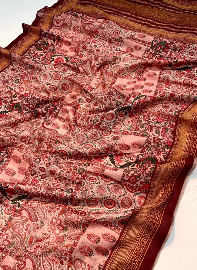 Light Pink Cotton Casual Wear Digital Printed Saree