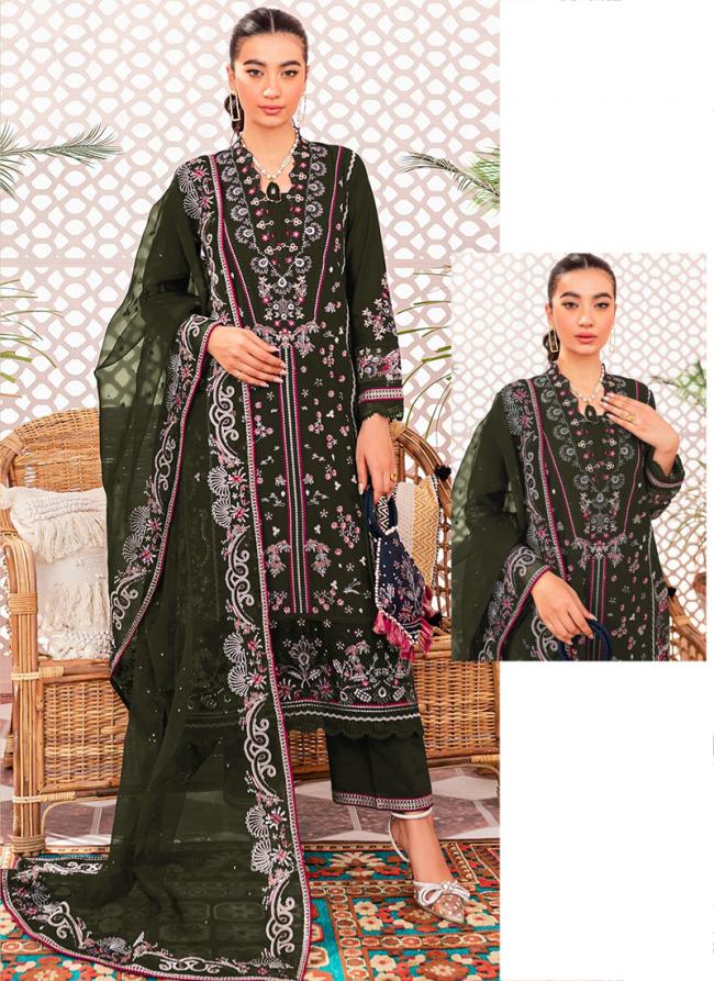 Green Georgette Festival Wear Embroidery Work Pakistani Suit