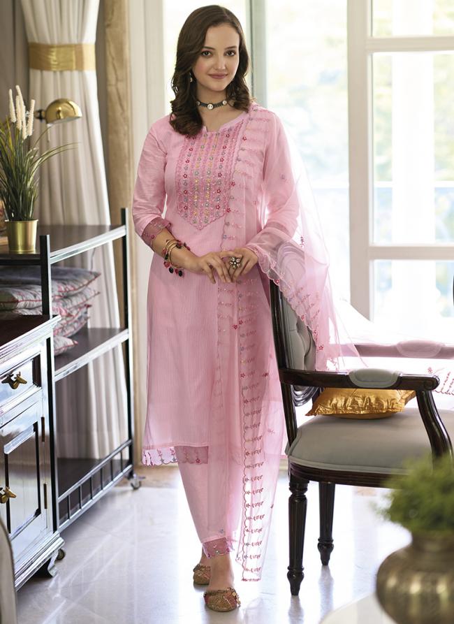 Pink Pure Cotton Traditional Wear Embroidery Work Readymade Salwar Suit