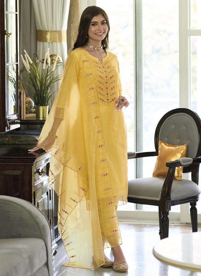 Yellow Pure Cotton Traditional Wear Embroidery Work Readymade Salwar Suit