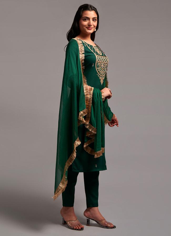 Green Rayon Casual Wear Embroidery Work Readymade Salwar Suit