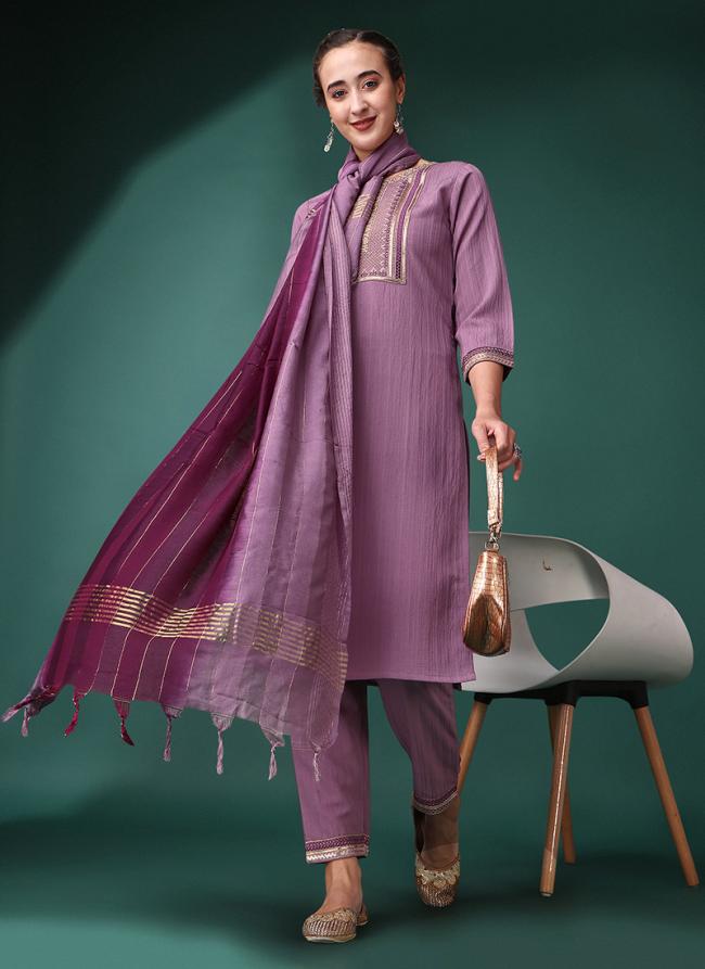 Purple Viscose Silk Casual Wear Embroidery Work Readymade Salwar Suit