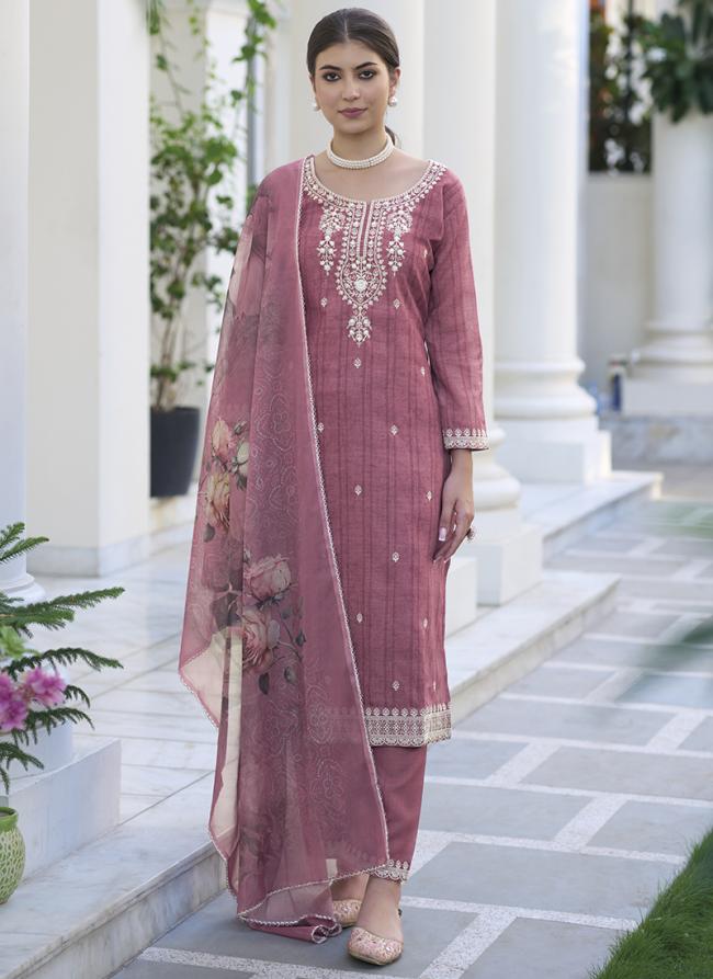 Pink Cotton Silk Party Wear Khatli Work Readymade Salwar Suit