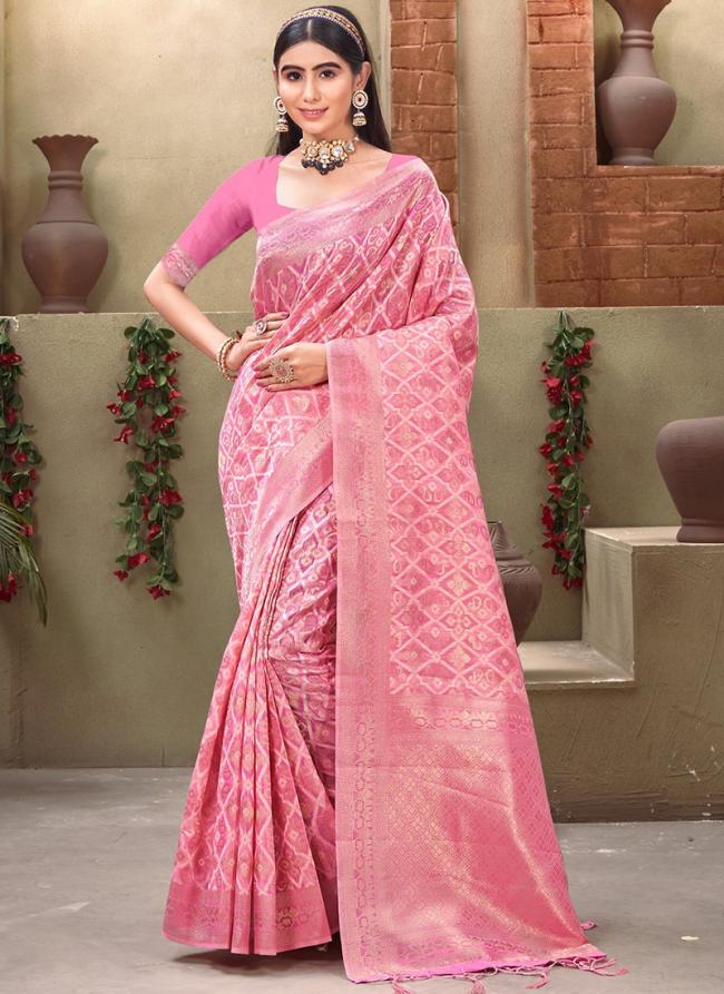 Pink Cotton Festival Wear Weaving Saree