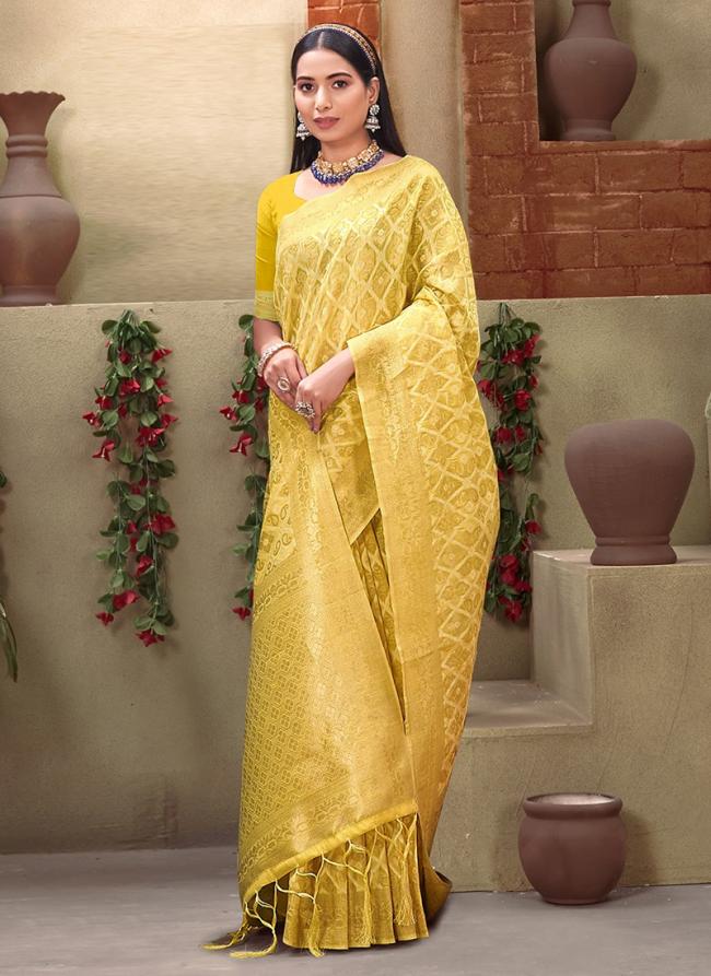 Yellow Cotton Festival Wear Weaving Saree