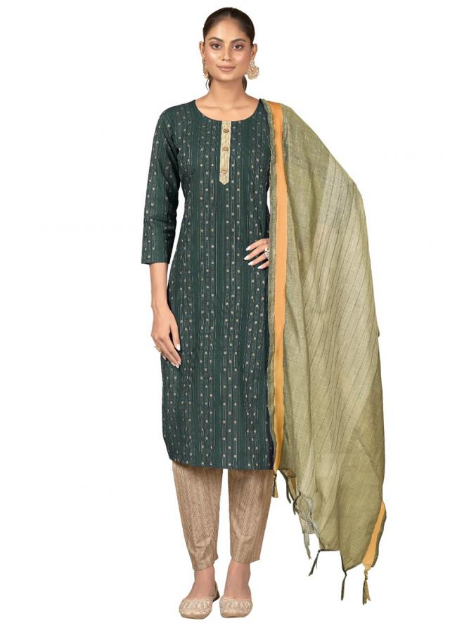 Green Banarasi Silk Traditional Wear Jacquard Readymade Salwar Suit