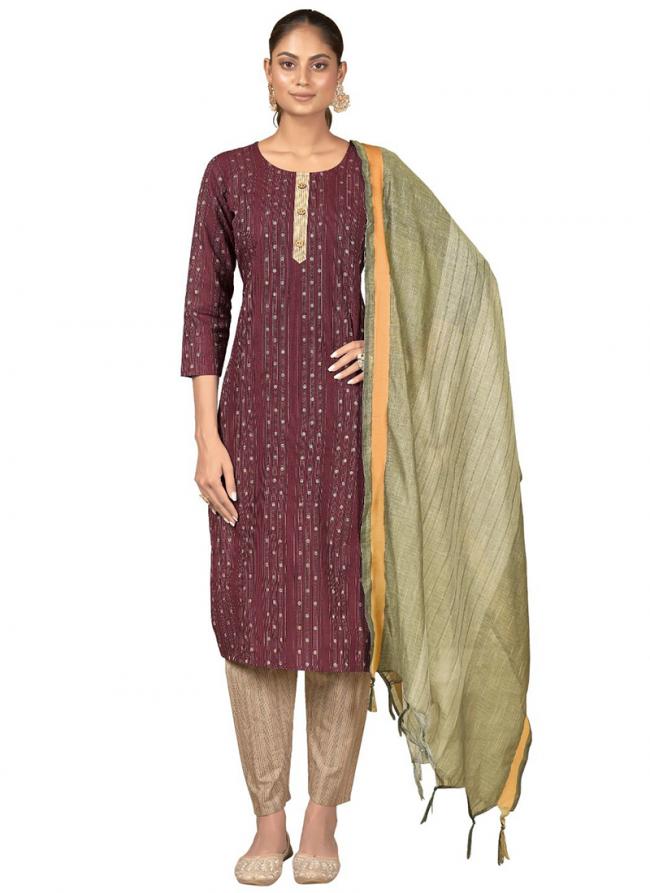 Maroon Banarasi Silk Traditional Wear Jacquard Readymade Salwar Suit