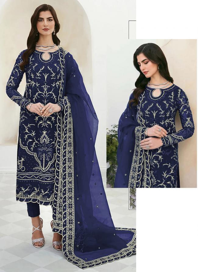 Navy Blue Faux Georgette Festival Wear Embroidery Work Pakistani Suit