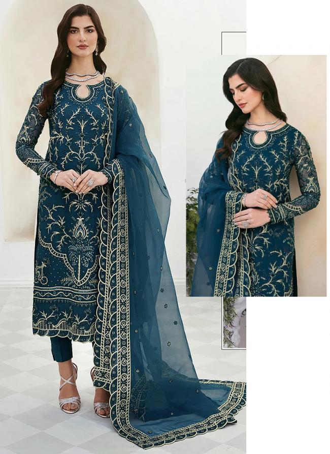 Rama Blue Faux Georgette Festival Wear Embroidery Work Pakistani Suit
