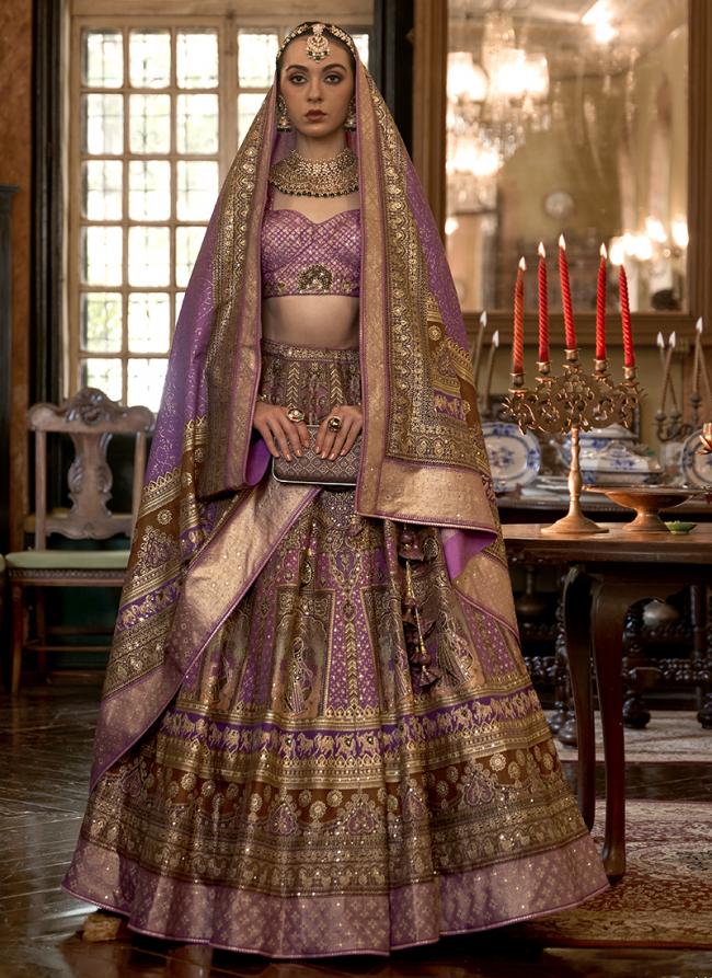Lavender Rajwai Silk Wedding Wear Weaving Lehenga Choli