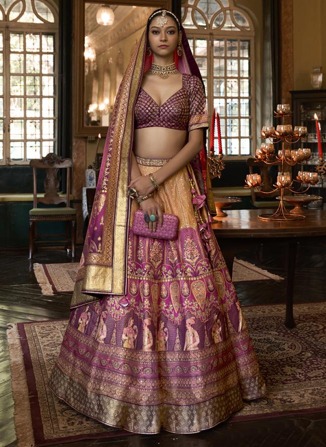 Purple Rajwai Silk Wedding Wear Weaving Lehenga Choli