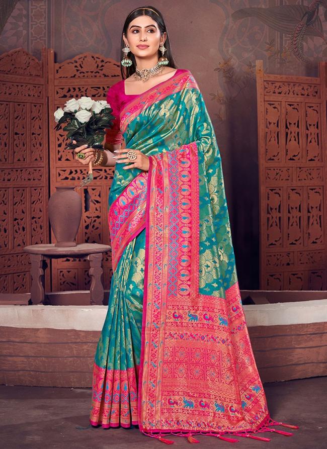 Firozi Silk Traditional Wear Kanjivaram Saree