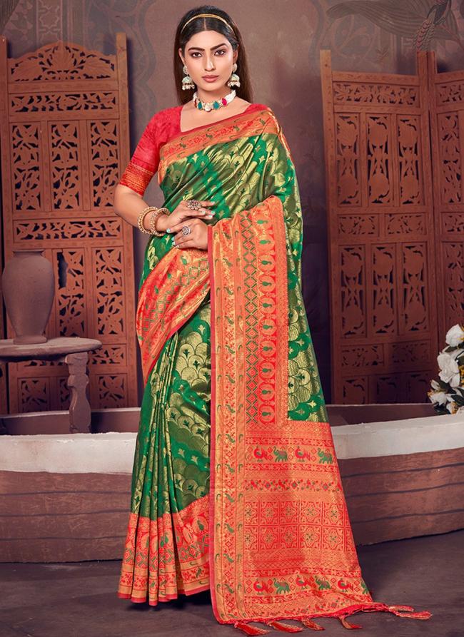 Green Silk Traditional Wear Kanjivaram Saree