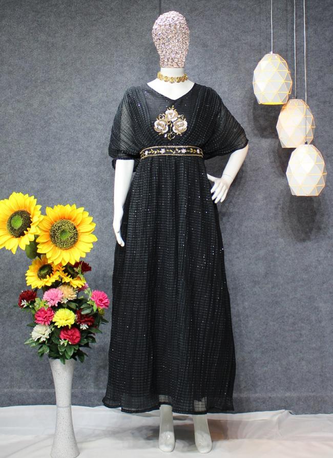 Black Faux Georgette Party Wear Khatli Work Gown