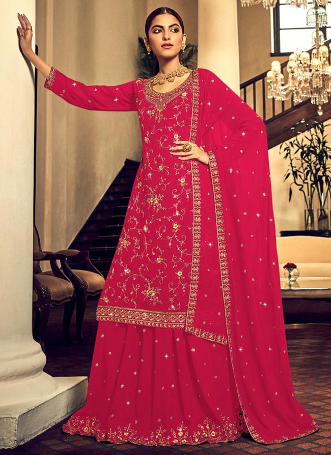 Pink Georgette Party Wear Embroidery Work Lahenga Suit