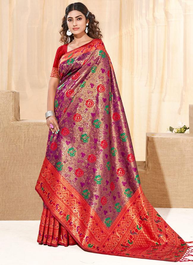 Purple Silk Traditional Wear Kanjivaram Saree