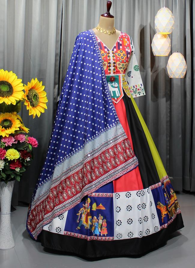 Multi Color Butter Silk Navratri Wear Mirror Work Lehenga Choli