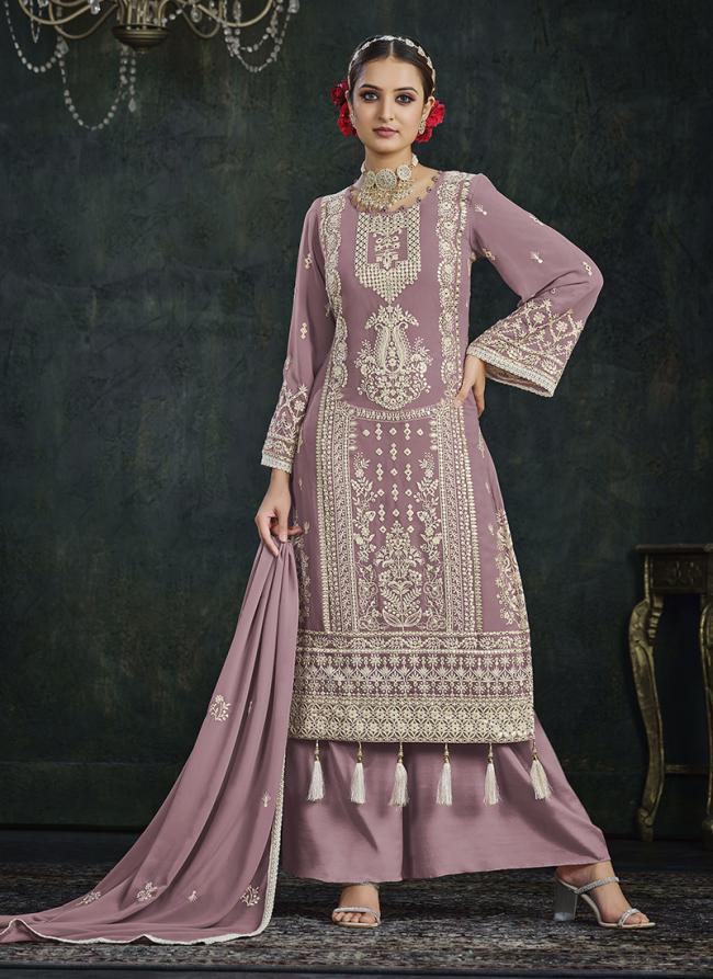 Purple Faux Georgette Party Wear Embroidery Work Palazzo Suit