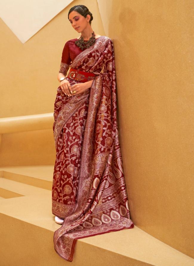 Maroon Silk Party Wear Weaving Saree