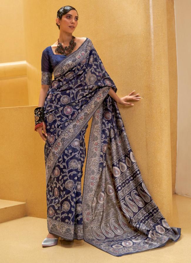 Navy blue Silk Party Wear Weaving Saree