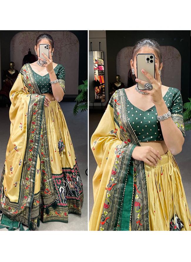 Beige Silk Party Wear Digital Printed Lehenga Choli