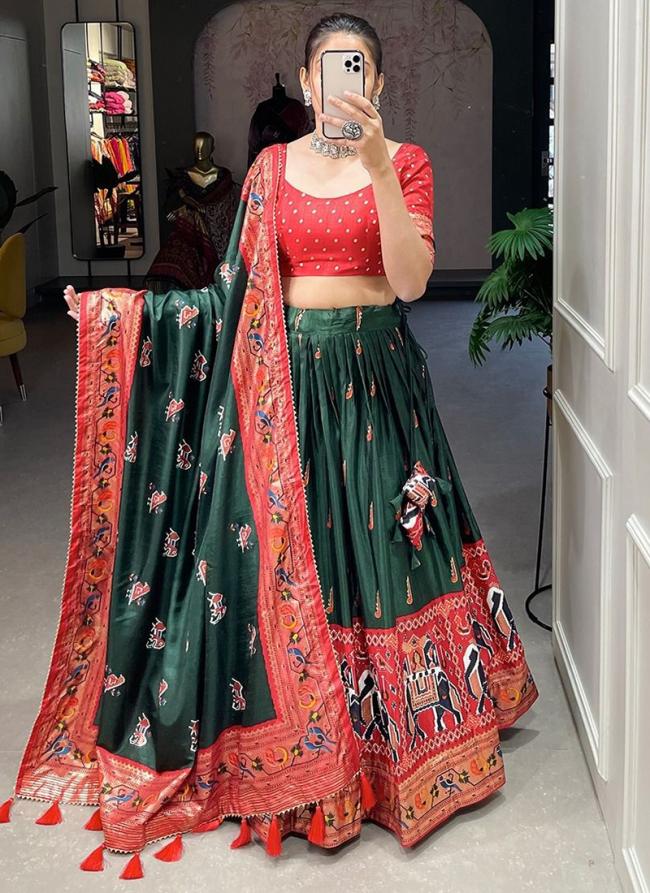 Green Silk Party Wear Digital Printed Lehenga Choli