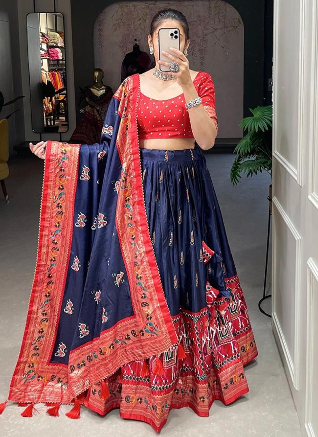 Navy blue Silk Party Wear Digital Printed Lehenga Choli