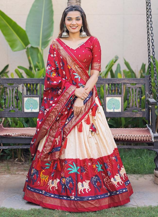 Red Silk Navratri Wear Digital Printed Lehenga Choli