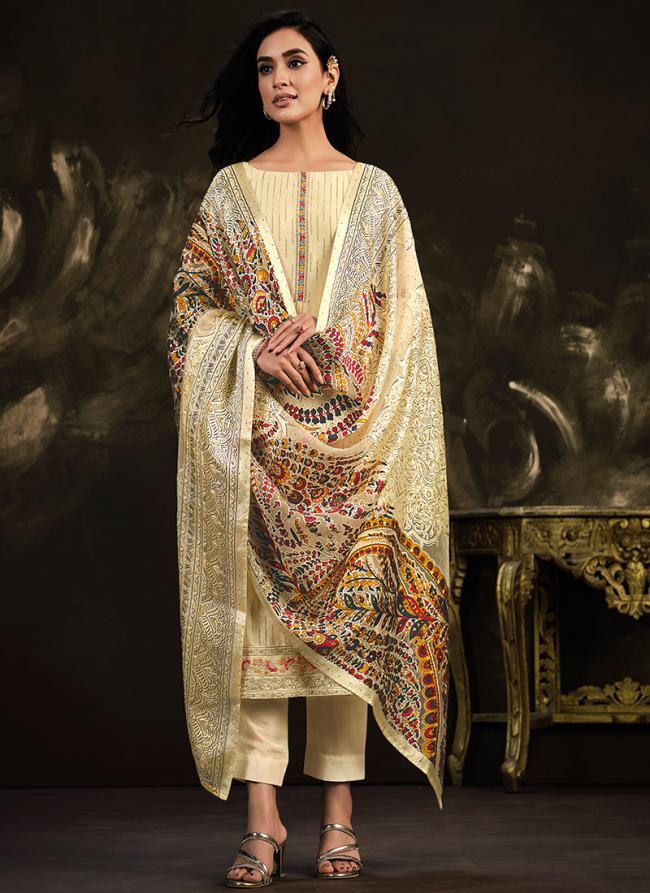 Cream Silk Party Wear Embroidery Work Salwar Suit