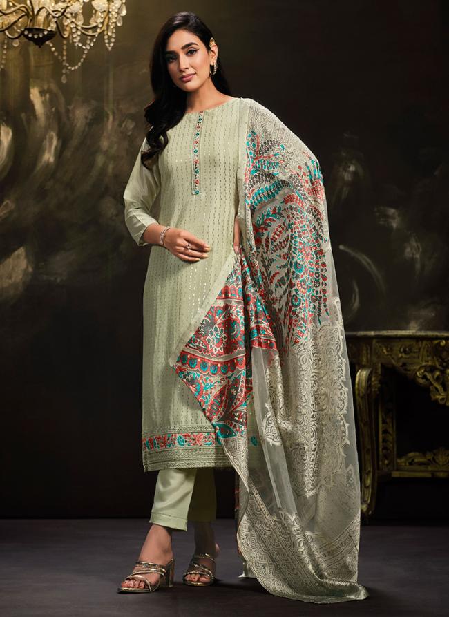 Pista Green Silk Party Wear Embroidery Work Salwar Suit