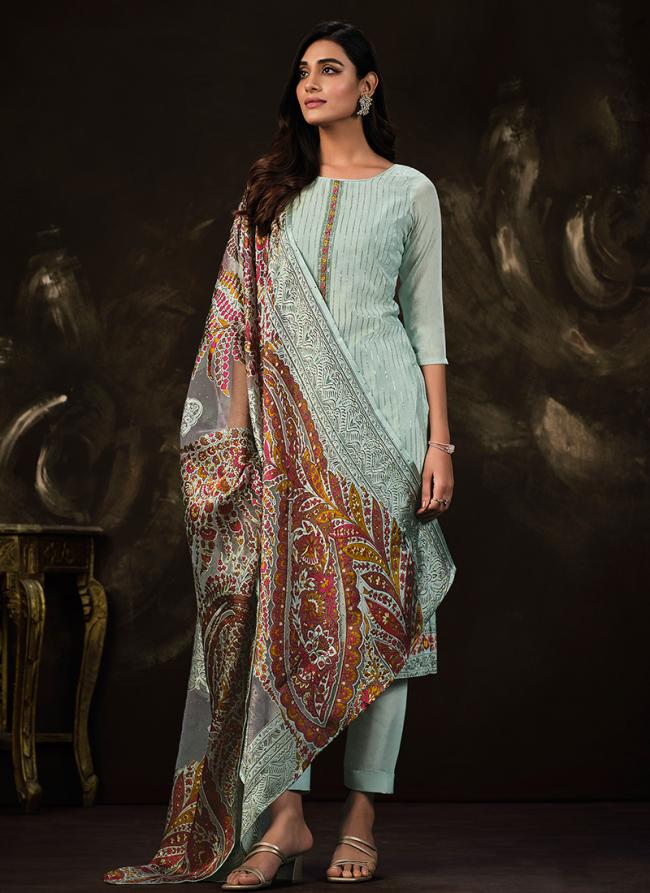Sky Blue Silk Party Wear Embroidery Work Salwar Suit