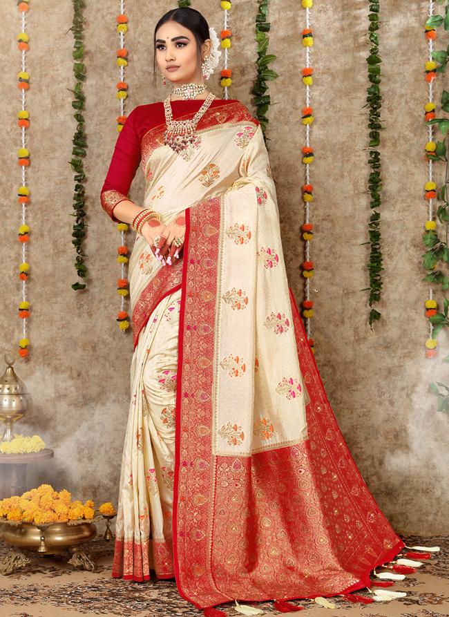 White Hot Red Dola Silk Festival Wear Weaving Saree