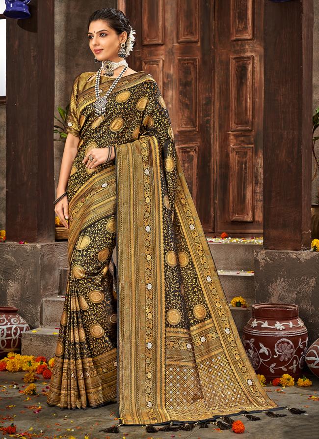 Black Brocade Silk Wedding Wear Weaving Saree