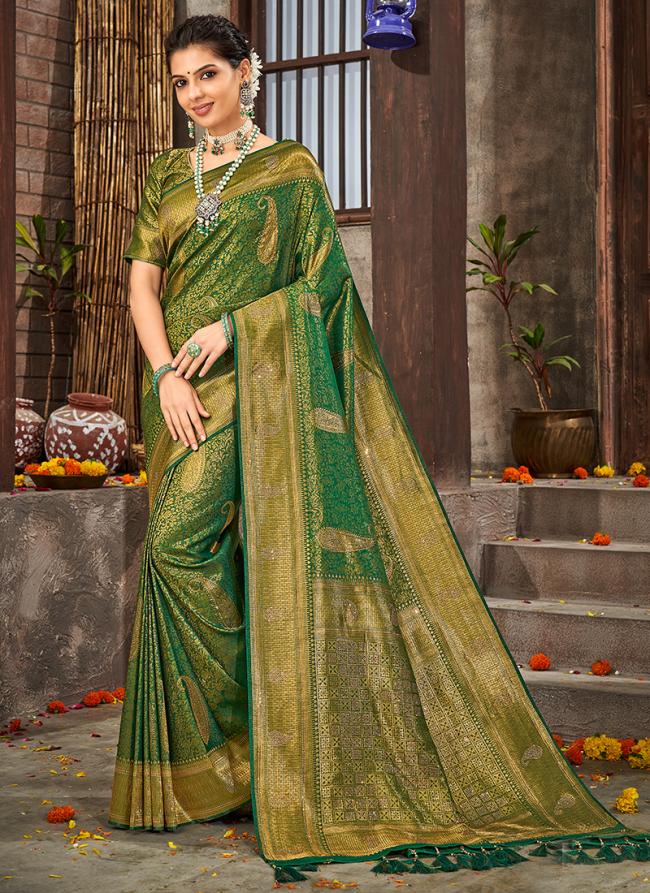 Green Brocade Silk Wedding Wear Weaving Saree