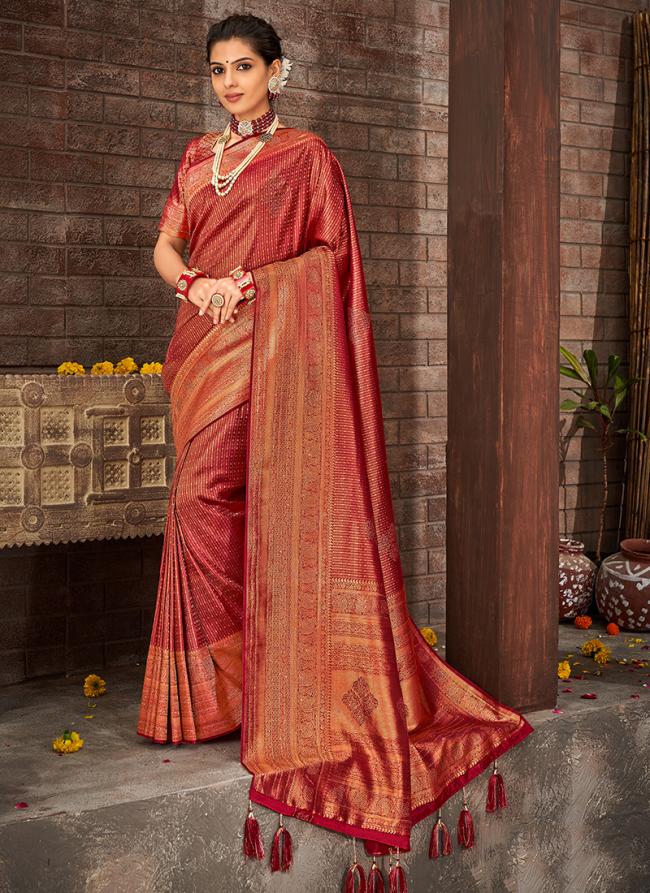 Red Brocade Silk Wedding Wear Weaving Saree