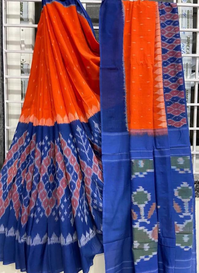 Orange Linen Daily Wear Digital Printed Saree