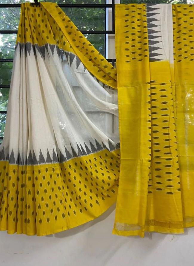 Yellow Linen Daily Wear Digital Printed Saree